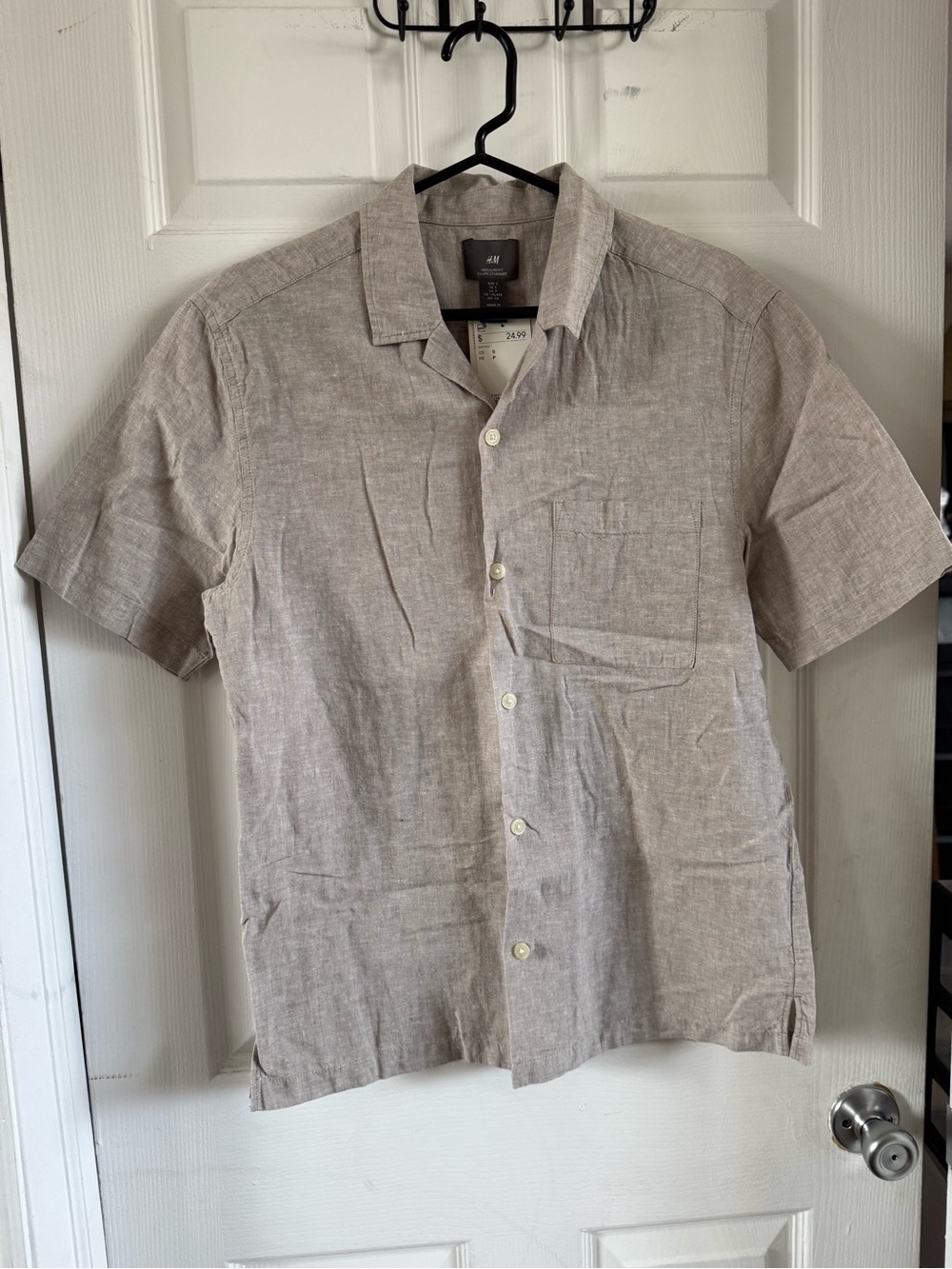 H&M Men’s Short-Sleeve Button-Down Shirt - Light Taupe